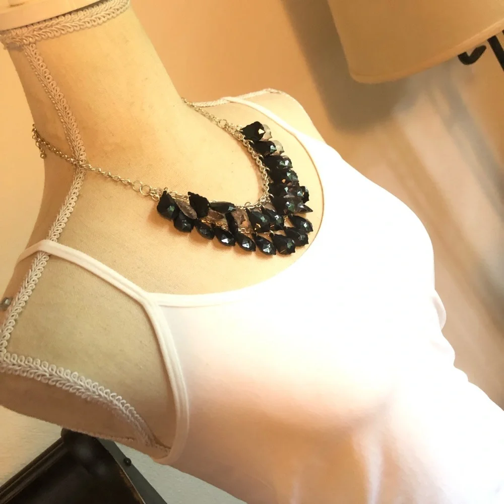 Triple row faceted chandelier gem layered elegant necklace
